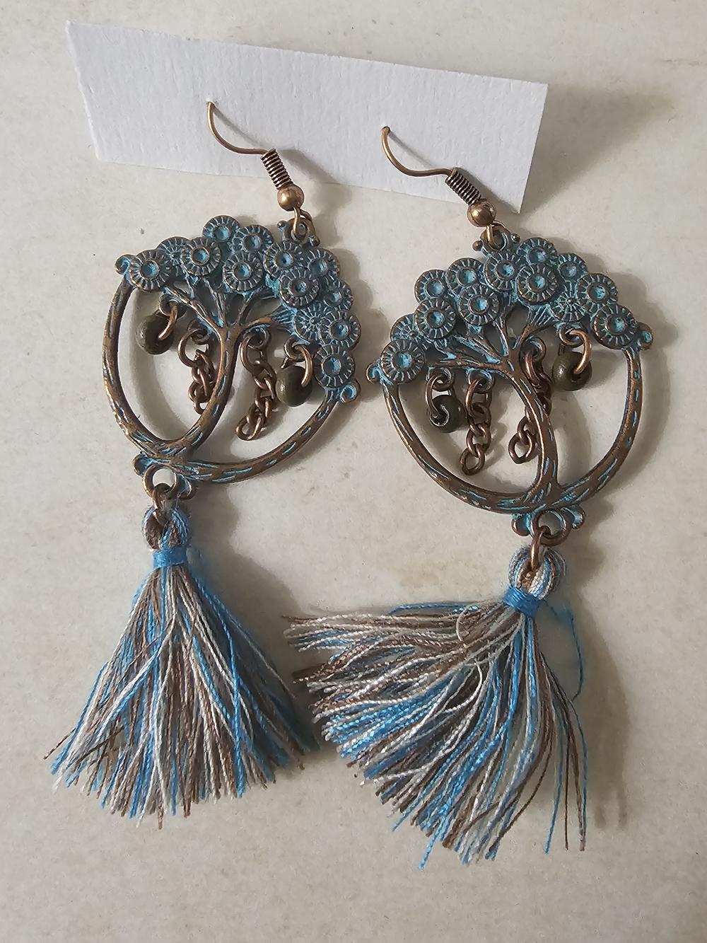 Boho Turquoise and Bronze Tree Tassel Earrings - Unbranded